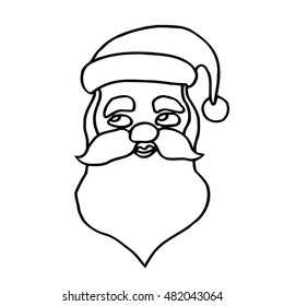 Monochrome freehand drawn cartoon tired santa claus face