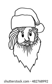 Monochrome freehand drawn cartoon tired santa claus face