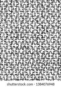 Monochrome, freehand drawn puzzle pattern with black lines