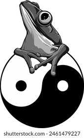 monochrome frog sits symmetrical sketch vector graphics black and white drawing