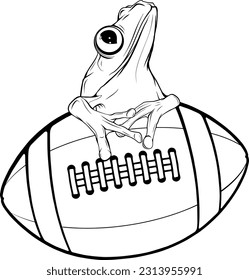 Monochrome frog sitting on Rugby ball line icon isolated on a white isolated on white