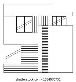 Monochrome front view of a modern house. Vector illustration design