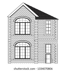 Monochrome front view of a modern house. Vector illustration design
