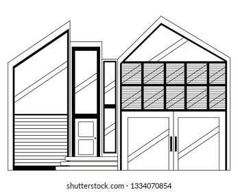Monochrome front view of a modern house. Vector illustration design