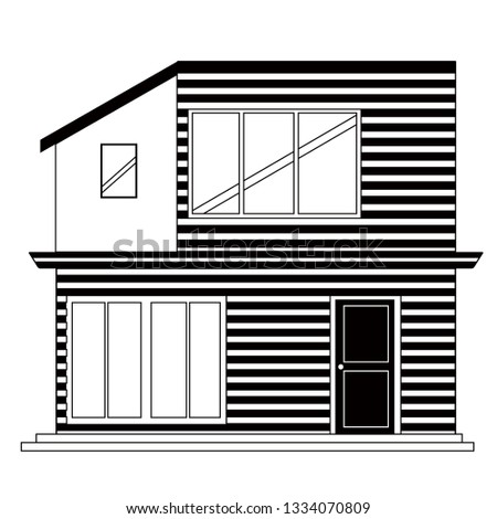 Monochrome front view of a modern house. Vector illustration design