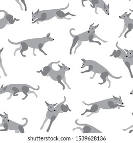 Monochrome funny dogs background. Seamless cute vector pattern for textile, wallpaper, souvenirs and children's clothes. 