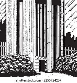 Monochrome gate of garden background, good for coloring book