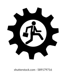 monochrome gear frame with man and executive briefcase