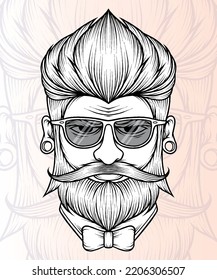 Monochrome Gentleman with Beard Vector. Premium vector