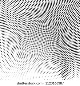 Monochrome geometric abstract halftone pattern. Dynamic lines and curves. Vector illustration with dots. Modern polka dots background. Template for print, fabric, textile