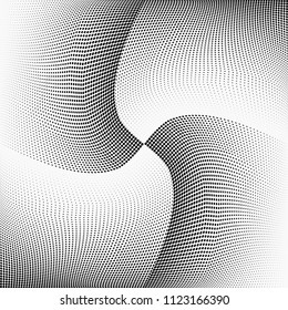 Monochrome geometric abstract halftone pattern. Dynamic lines and curves. Vector illustration with dots. Modern polka dots background. Template for print, fabric, textile