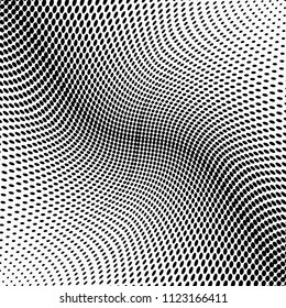 Monochrome geometric abstract halftone pattern. Dynamic lines and curves. Vector illustration with dots. Modern polka dots background. Template for print, fabric, textile