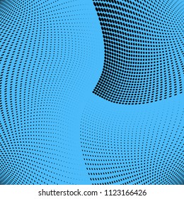 Monochrome geometric abstract halftone pattern. Dynamic lines and curves. Vector illustration with dots. Modern polka dots background. Template for print, fabric, textile