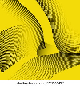 Monochrome geometric abstract halftone pattern. Dynamic lines and curves. Vector illustration with dots. Modern polka dots background. Template for print, fabric, textile