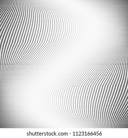 Monochrome geometric abstract halftone pattern. Dynamic lines and curves. Vector illustration with dots. Modern polka dots background. Template for print, fabric, textile