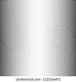 Monochrome geometric abstract halftone pattern. Dynamic lines and curves. Vector illustration with dots. Modern polka dots background. Template for print, fabric, textile