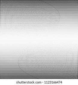 Monochrome geometric abstract halftone pattern. Dynamic lines and curves. Vector illustration with dots. Modern polka dots background. Template for print, fabric, textile