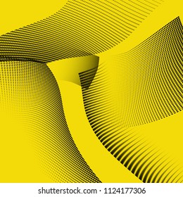 Monochrome geometric abstract halftone pattern. Dynamic lines and curves. Vector illustration with dots. Modern polka dots background. Template for print, fabric, textile