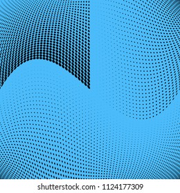 Monochrome geometric abstract halftone pattern. Dynamic lines and curves. Vector illustration with dots. Modern polka dots background. Template for print, fabric, textile