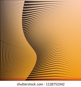 Monochrome geometric abstract halftone pattern. Dynamic lines and curves. Vector illustration with dots. Modern polka dots background. Template for print, fabric, textile