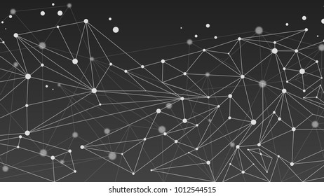 Monochrome geometric abstract molecule background. Low poly shapes  design with connecting dots and lines. Wallpaper of connection triangle structure. Vector illustration digital technology concept