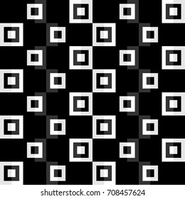 Monochrome geometric abstract seamless pattern. Black and white square design for poster, backdrop, template, fabric, textile, texture. Modern print in retro style. EPS10 vector illustration.