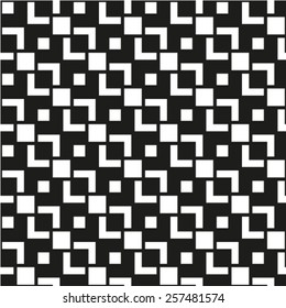 Monochrome geometric art seamless pattern, vector mosaic black and white interweave background.