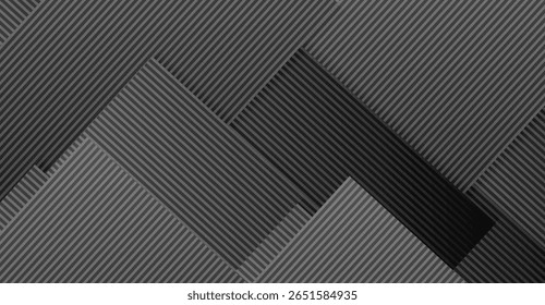 Monochrome geometric background featuring a composition of diagonally oriented striped rectangles with subtle shadows and layered effect, creating a visually captivating pattern