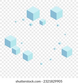 Monochrome Geometric Background Transparent Vector. Square Spatial Illustration. Grey Cubic Wallpaper Texture. Blank Card. Blue Science Cube.