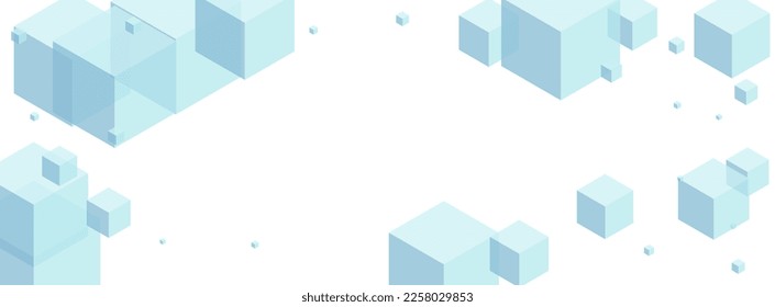 Monochrome Geometric Background White Vector. Cubic Minecraft Template. Gray Square Chaos Illustration. Scatter Card. Sky Blue Concept Block.