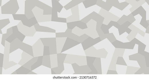 Monochrome geometric camouflage for army, hunting and other use.  White snow camo, seamless texture. Military pattern for fabric print. Vector background