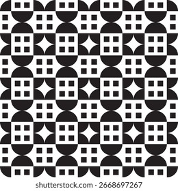 Monochrome Geometric Circle Square Repeating Shape Abstract Pattern