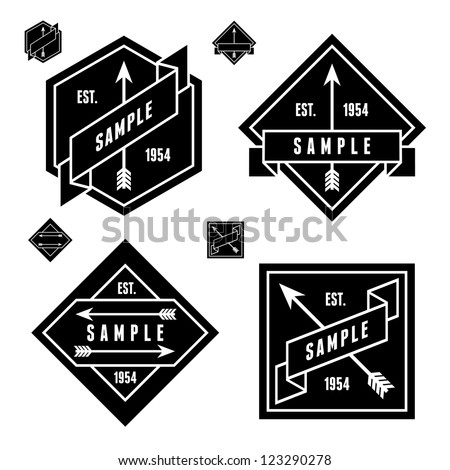 monochrome geometric label with arrow