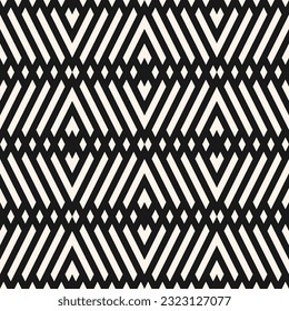 Líneas geométricas monocromáticas sin inconvenientes. Sencilla textura vectorial con rejilla, entramado, rayas diagonales, chevron, rombos. Resumen de fondo gráfico lineal blanco y negro. Diseño de repetición moderno