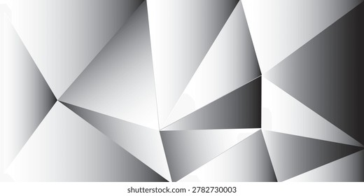 Monochrome Geometric Low-Poly Background With Faceted Triangles And Metallic Gradient