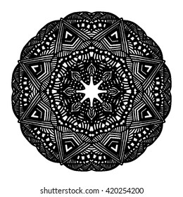 Monochrome geometric mandala background. Round ornament decoration.