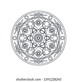 Monochrome geometric mandala thin line vector illustration. Decorative ornament isolated on white