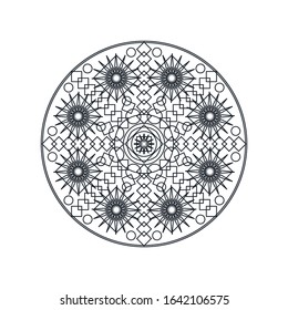 Monochrome geometric mandala thin line vector illustration. Decorative ornament isolated on white