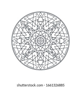 Monochrome geometric mandala thin line vector illustration. Decorative ornament isolated on white