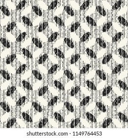 Monochrome Geometric Motif Brushed Textured Distressed Background. Seamless Pattern.