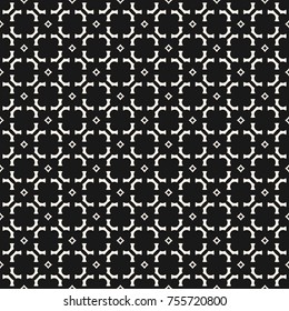 Monochrome geometric ornament seamless pattern. Black and white abstract traditional Asian background. Texture with grid, lattice, diamond shapes, repeat tiles. Stylish dark design for decor, fabric 