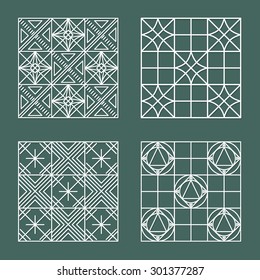 Monochrome geometric ornaments. Set of geometric vector seamless patterns