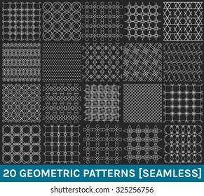 Monochrome geometric ornaments. Set of geometric vector seamless patterns