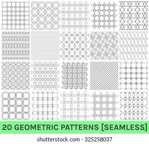 Monochrome geometric ornaments. Set of geometric vector seamless patterns