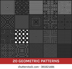 Monochrome geometric ornaments. Set of geometric vector patterns