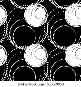 Monochrome geometric pattern with circles and dots. Modern stylish halftone texture. Seamless background. Black and white vector clip art.