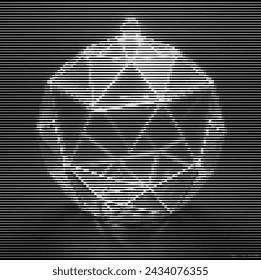 Monochrome geometric pattern forming a crystal shape within horizontal lines.