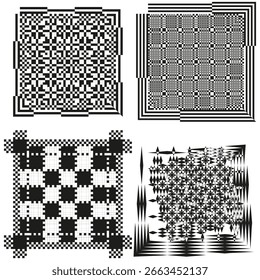 Monochrome geometric pattern. Optical illusion Vector. Abstract square illustration. Black white squares background. EPS 10.