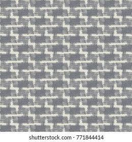 Monochrome geometric pattern with textured patches. Abstract plaid fabric background. Vector design.