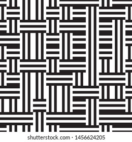 Monochrome geometric pattern. Vector seamless pattern. Monochrome geometric pattern from intersecting lines. Ratio between foreground and background (black and white streaks) is 50%:50%.
